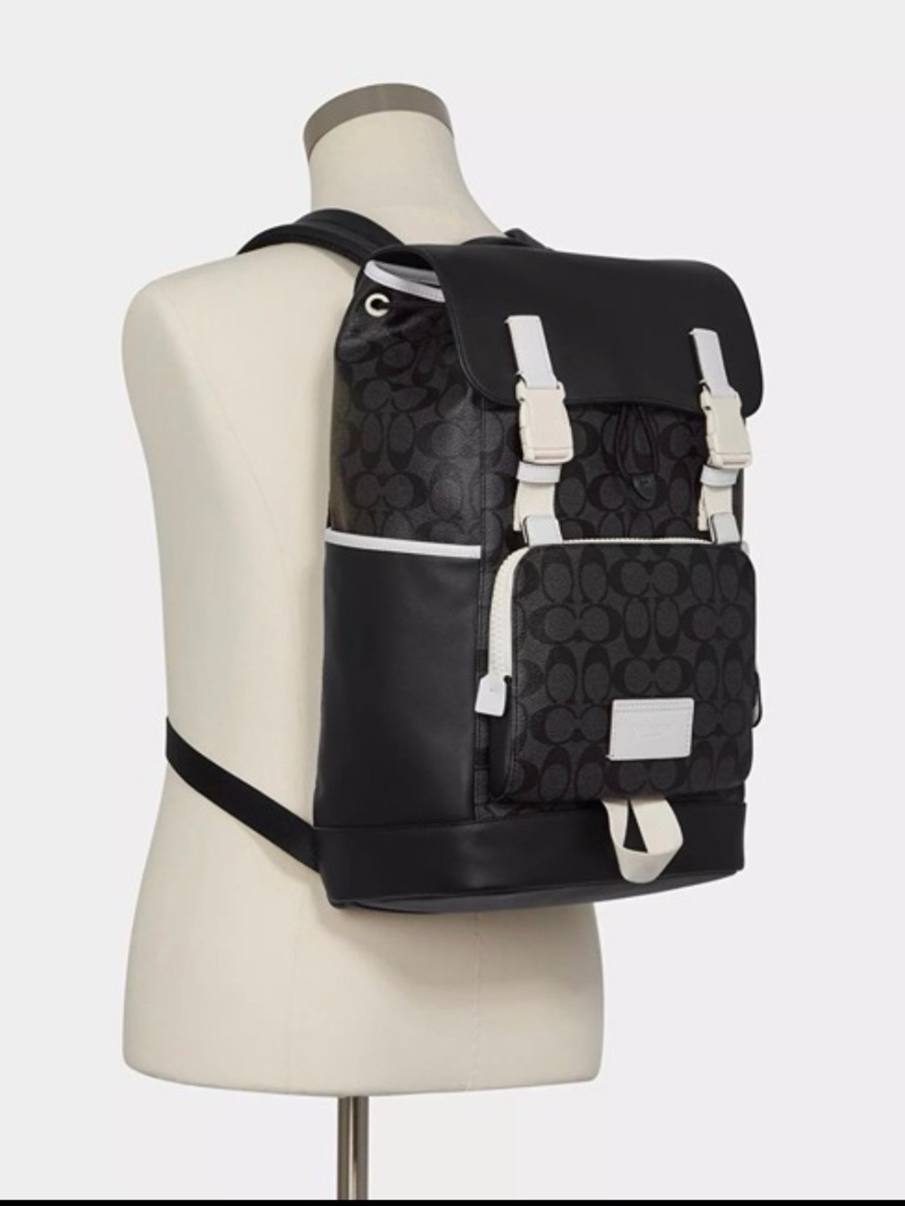 Coach Black & Chalk coated Signature leather unisex men’s track Backpack C6654 - Picture 3 of 14
